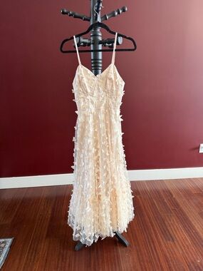 Spaghetti Strap Embellished Midi Dress in Cream